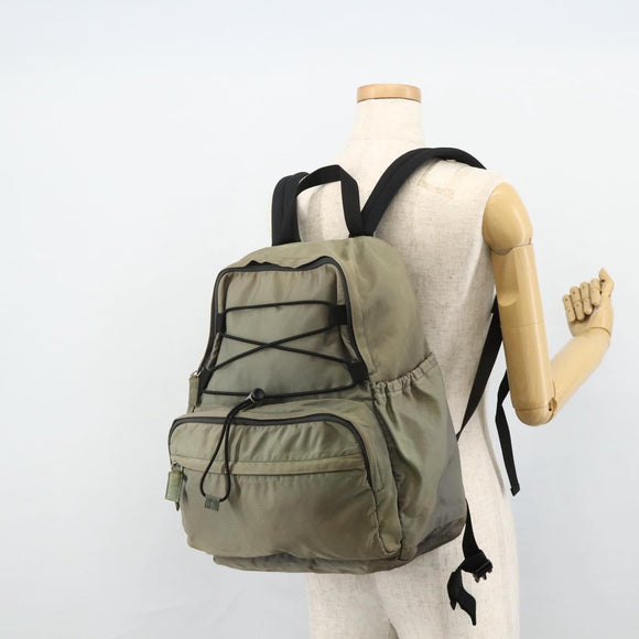 PRADA Backpack Nylon Khaki Silver Auth ka4156