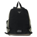 PRADA Backpack Nylon Khaki Silver Auth ka4156-2