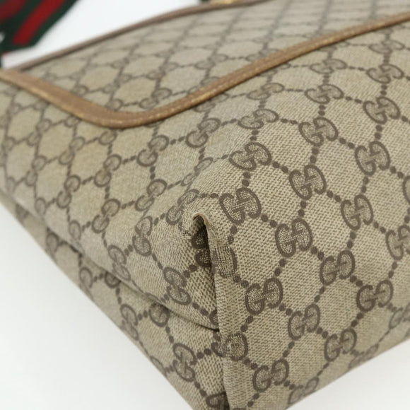 GUCCI GG Supreme Web Sherry Line Tote Bag PVC Beige Gold 39 02 003 Auth ka4157