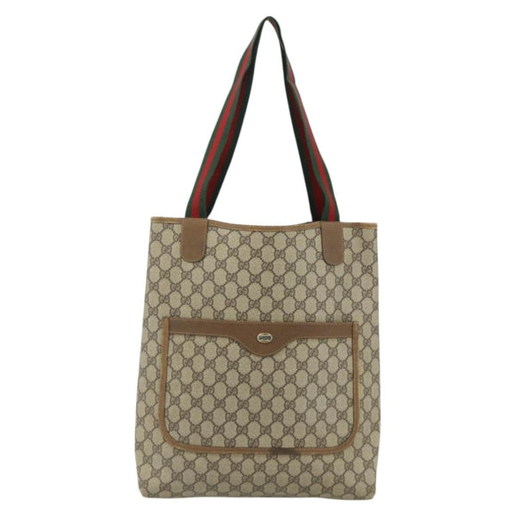 GUCCI GG Supreme Web Sherry Line Tote Bag PVC Beige Gold 39 02 003 Auth ka4157