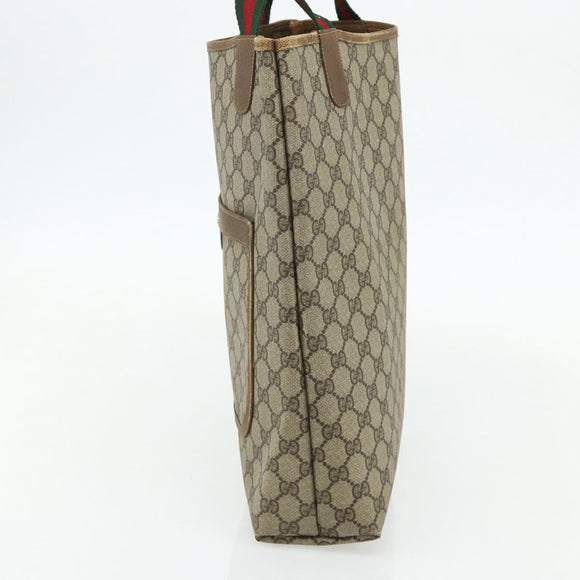GUCCI GG Supreme Web Sherry Line Tote Bag PVC Beige Gold 39 02 003 Auth ka4157