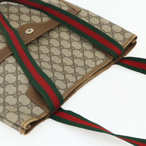 GUCCI GG Supreme Web Sherry Line Tote Bag PVC Beige Gold 39 02 003 Auth ka4157