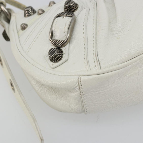 BALENCIAGA Luca Goal Shoulder Bag Leather White Silver 671309 Auth ka4167SAM