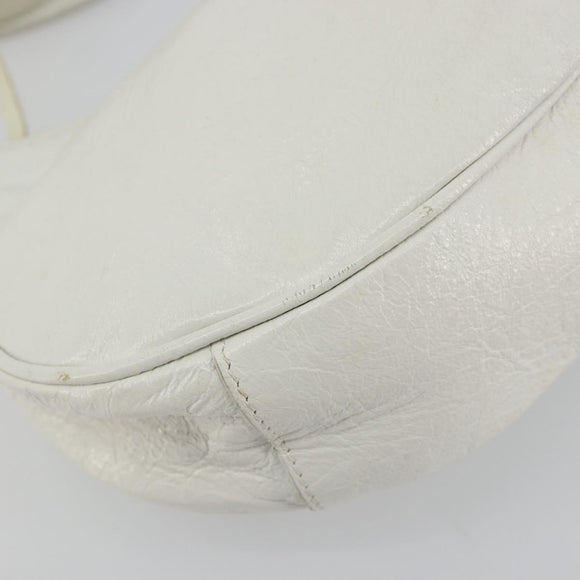 BALENCIAGA Luca Goal Shoulder Bag Leather White Silver 671309 Auth ka4167SAM
