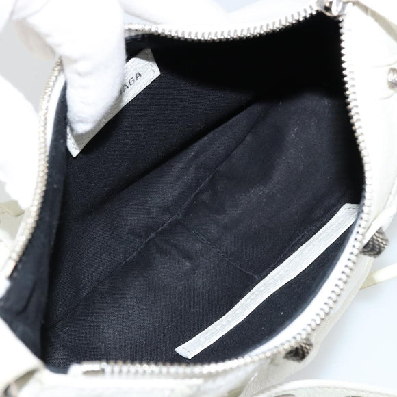 BALENCIAGA Luca Goal Shoulder Bag Leather White Silver 671309 Auth ka4167SAM