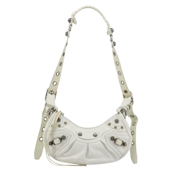 BALENCIAGA Luca Goal Shoulder Bag Leather White Silver 671309 Auth ka4167SAM