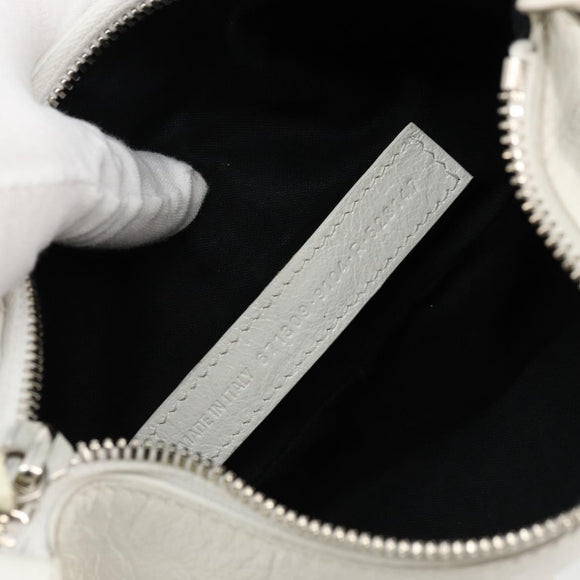 BALENCIAGA Luca Goal Shoulder Bag Leather White Silver 671309 Auth ka4167SAM