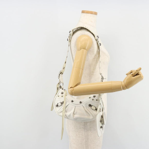 BALENCIAGA Luca Goal Shoulder Bag Leather White Silver 671309 Auth ka4167SAM