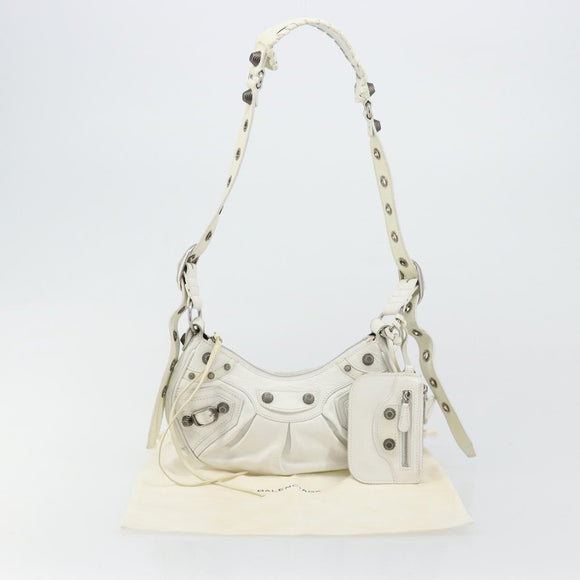 BALENCIAGA Luca Goal Shoulder Bag Leather White Silver 671309 Auth ka4167SAM