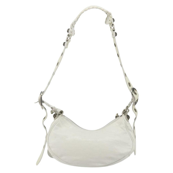 BALENCIAGA Luca Goal Shoulder Bag Leather White Silver 671309 Auth ka4167SAM