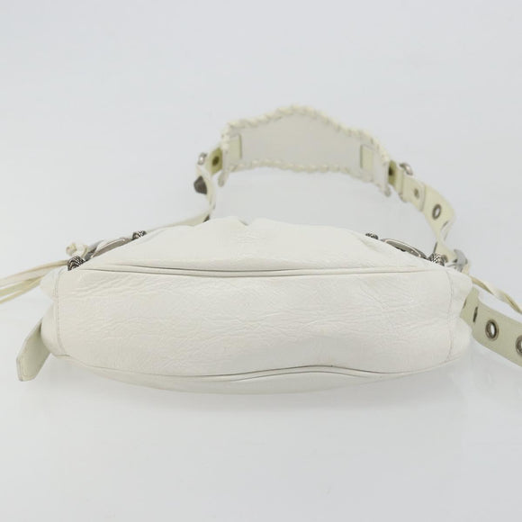 BALENCIAGA Luca Goal Shoulder Bag Leather White Silver 671309 Auth ka4167SAM