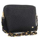 BALLY Chain Shoulder Bag Leather Black Gold Auth ka4169A-1