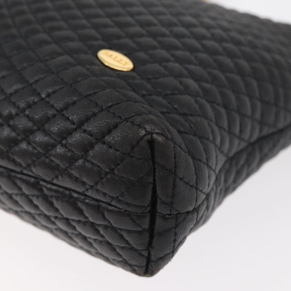 BALLY Chain Shoulder Bag Leather Black Gold Auth ka4169A