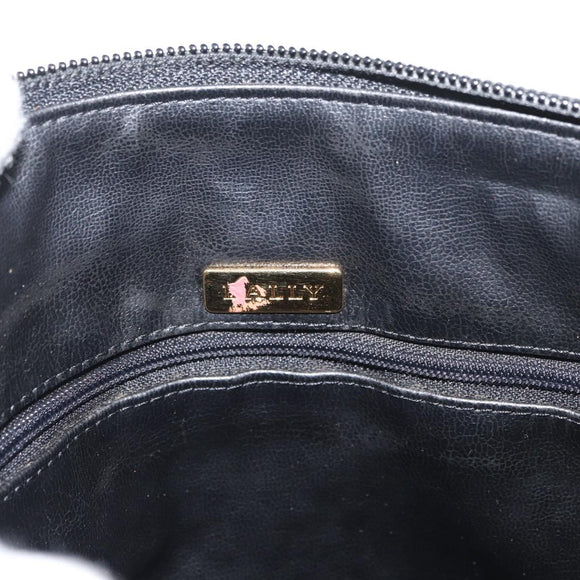 BALLY Chain Shoulder Bag Leather Black Gold Auth ka4169A