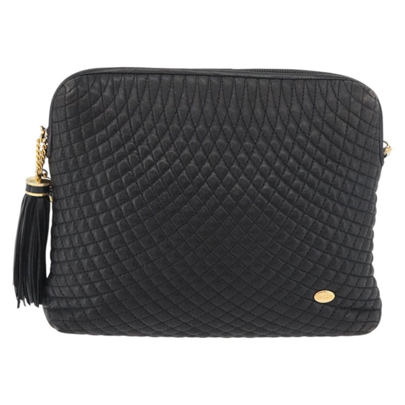 BALLY Chain Shoulder Bag Leather Black Gold Auth ka4169A