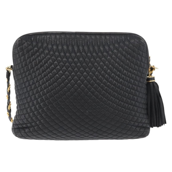 BALLY Chain Shoulder Bag Leather Black Gold Auth ka4169A