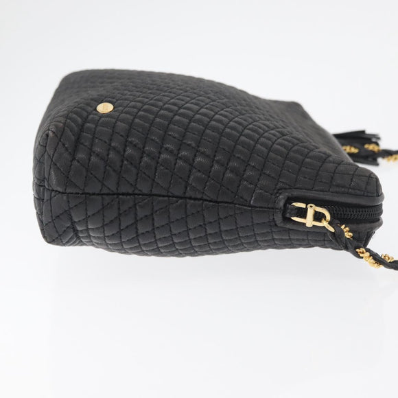 BALLY Chain Shoulder Bag Leather Black Gold Auth ka4169A