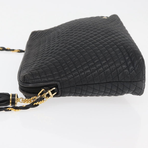 BALLY Chain Shoulder Bag Leather Black Gold Auth ka4169A