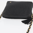 BALLY Chain Shoulder Bag Leather Black Gold Auth ka4169A-6