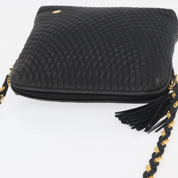 BALLY Chain Shoulder Bag Leather Black Gold Auth ka4169A