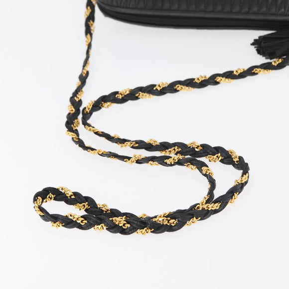 BALLY Chain Shoulder Bag Leather Black Gold Auth ka4169A