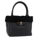 Salvatore Ferragamo Vala Hand Bag Leather Black Gold Auth ka4181A-1
