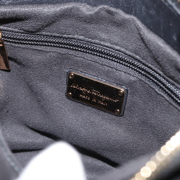 Salvatore Ferragamo Vala Hand Bag Leather Black Gold Auth ka4181A