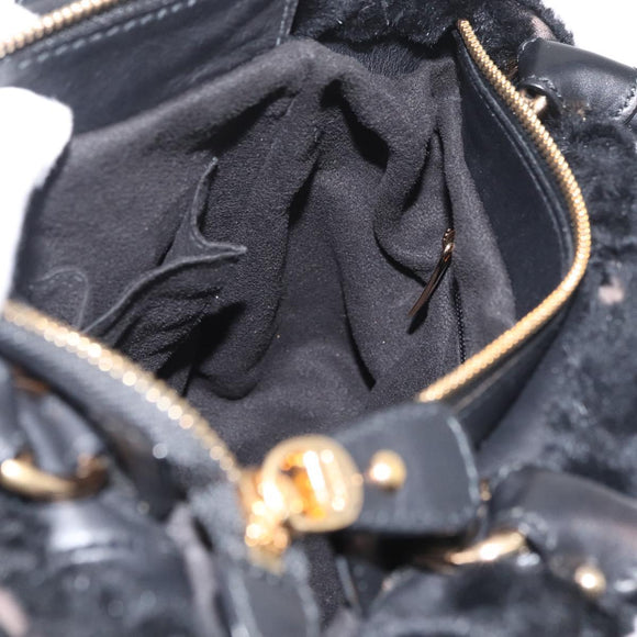 Salvatore Ferragamo Vala Hand Bag Leather Black Gold Auth ka4181A
