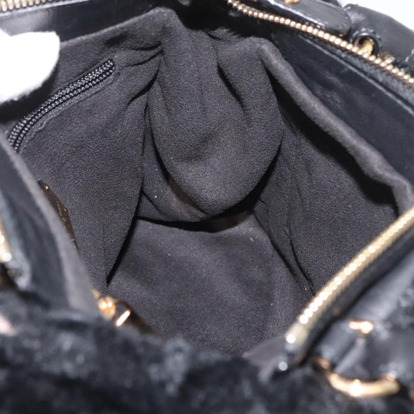 Salvatore Ferragamo Vala Hand Bag Leather Black Gold Auth ka4181A