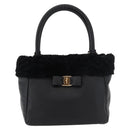 Salvatore Ferragamo Vala Hand Bag Leather Black Gold Auth ka4181A-13
