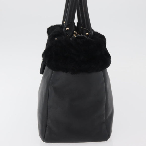 Salvatore Ferragamo Vala Hand Bag Leather Black Gold Auth ka4181A