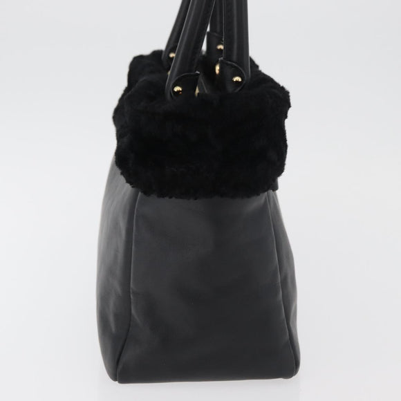 Salvatore Ferragamo Vala Hand Bag Leather Black Gold Auth ka4181A