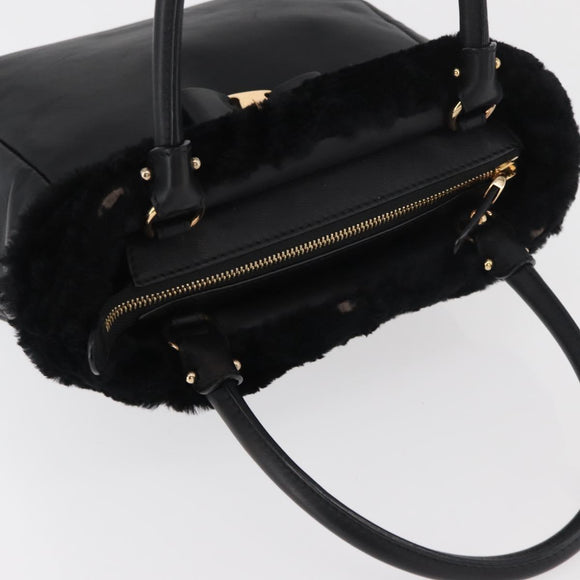Salvatore Ferragamo Vala Hand Bag Leather Black Gold Auth ka4181A