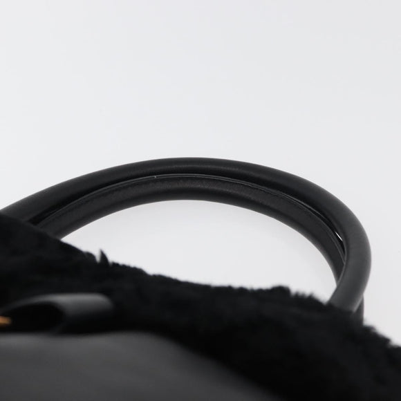 Salvatore Ferragamo Vala Hand Bag Leather Black Gold Auth ka4181A