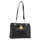 BALLY Chain Shoulder Bag Leather Black Gold Auth ka4189A-1