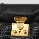BALLY Chain Shoulder Bag Leather Black Gold Auth ka4189A-14