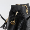 BALLY Chain Shoulder Bag Leather Black Gold Auth ka4189A-15