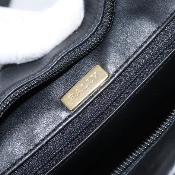 BALLY Chain Shoulder Bag Leather Black Gold Auth ka4189A