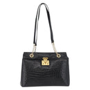 BALLY Chain Shoulder Bag Leather Black Gold Auth ka4189A-2