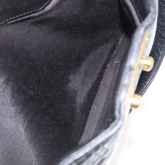 BALLY Chain Shoulder Bag Leather Black Gold Auth ka4189A
