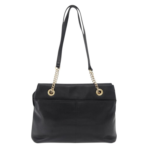 BALLY Chain Shoulder Bag Leather Black Gold Auth ka4189A
