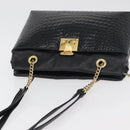BALLY Chain Shoulder Bag Leather Black Gold Auth ka4189A-6