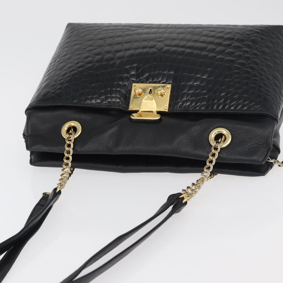 BALLY Chain Shoulder Bag Leather Black Gold Auth ka4189A