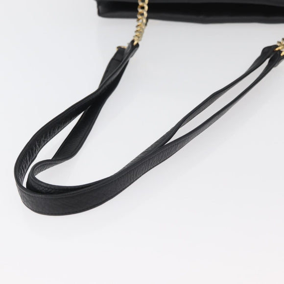 BALLY Chain Shoulder Bag Leather Black Gold Auth ka4189A