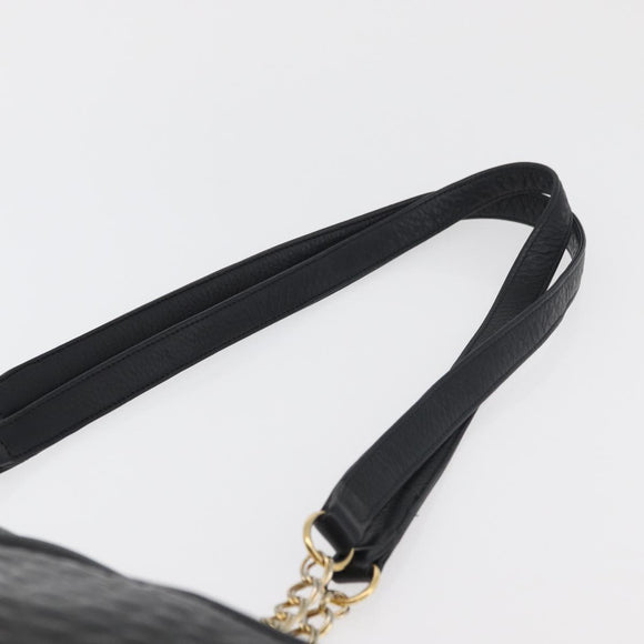 BALLY Chain Shoulder Bag Leather Black Gold Auth ka4189A