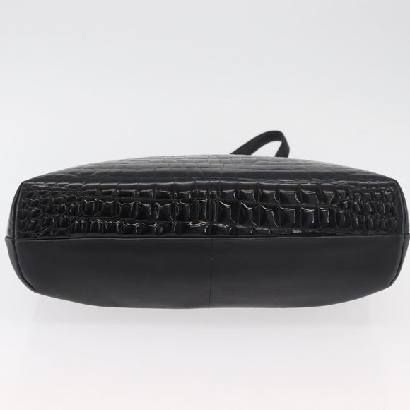 BALLY Chain Shoulder Bag Leather Black Gold Auth ka4189A