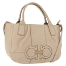 Salvatore Ferragamo Gancini Hand Bag Leather 2way Beige Gold Auth ka4190-1
