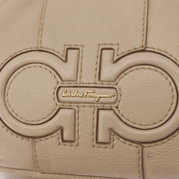 Salvatore Ferragamo Gancini Hand Bag Leather 2way Beige Gold Auth ka4190