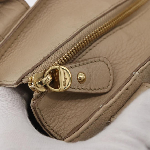 Salvatore Ferragamo Gancini Hand Bag Leather 2way Beige Gold Auth ka4190