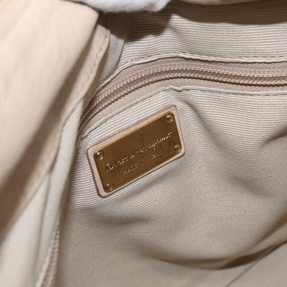 Salvatore Ferragamo Gancini Hand Bag Leather 2way Beige Gold Auth ka4190